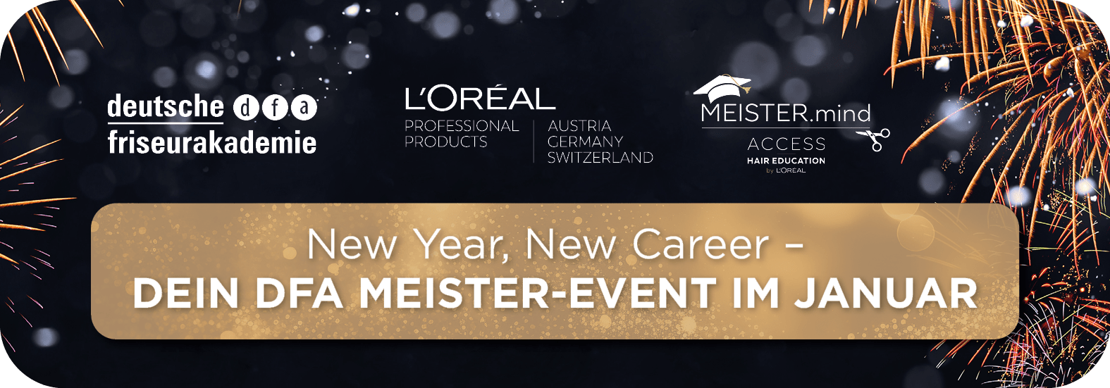 Banner für das Meister-Event der Deutschen Friseurakademie mit L'Oréal und Meister.mind im Januar 2025.