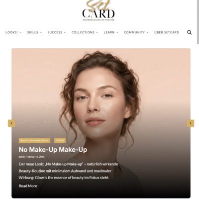 Portrait einer Frau mit natürlichem Make-up vor einem beige-tönigen Hintergrund; Teil eines Beauty-Beitrags der Deutschen Friseurakademie, No Make-Up Make-Up-Thema.