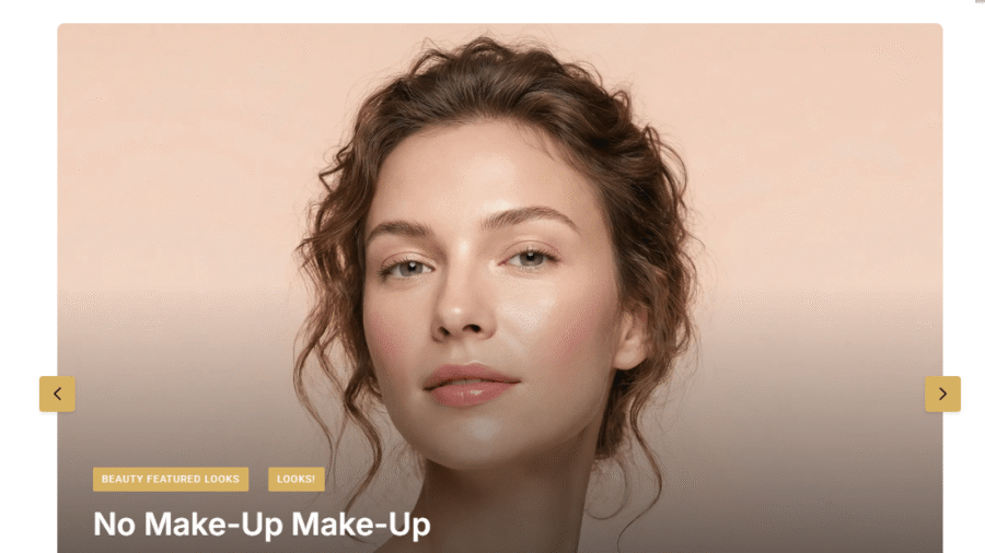 Portrait einer Frau mit natürlichem Make-up vor einem beige-tönigen Hintergrund; Teil eines Beauty-Beitrags der Deutschen Friseurakademie, No Make-Up Make-Up-Thema.